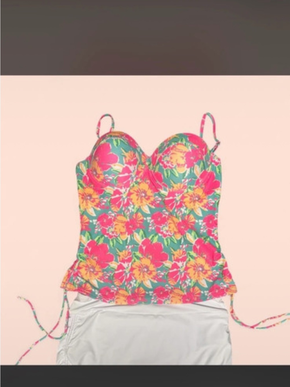 Floral Sweetheart Tankini Top w white swim skirt